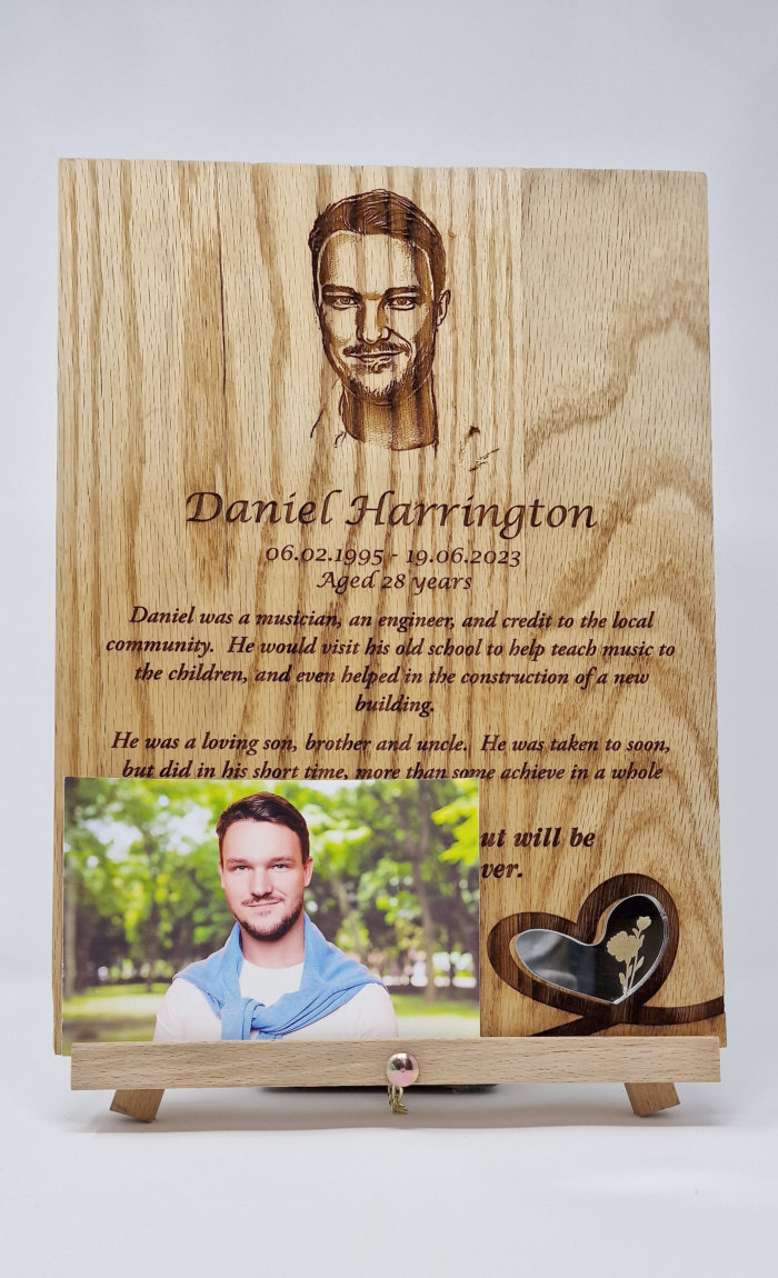 Solid Oak Customised Plaque with Engraved Portrait - Hurstwood ...